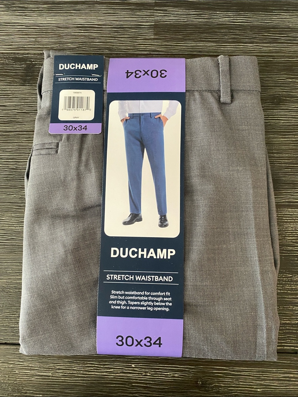 Duchamp Men's Dress Pants — Light Gray Stretch Waistband 30x34
